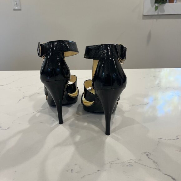 Michael Kors Upton Ankle Platform Crinkled Patent Leather Strappy Sandals Size 9 - Picture 8 of 10
